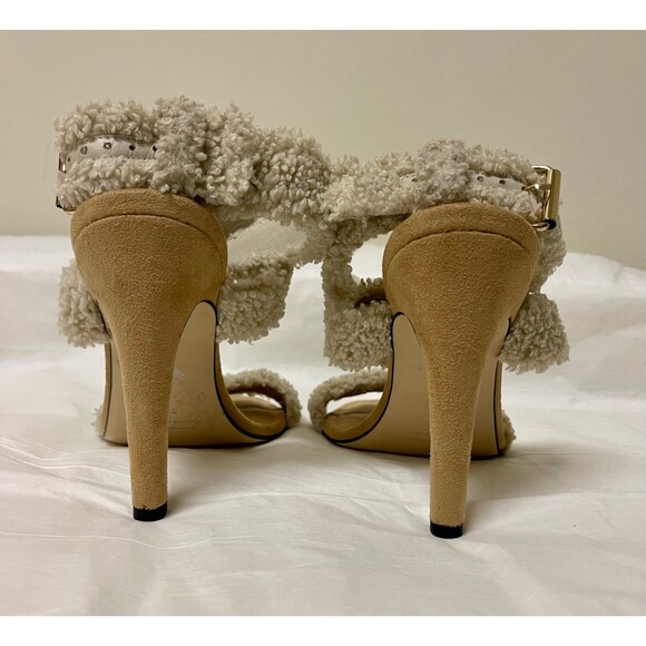 GOOD AMERICAN Faux Shearling Ankle Strap Sandals, Sz 10.5 - Picture 8 of 10